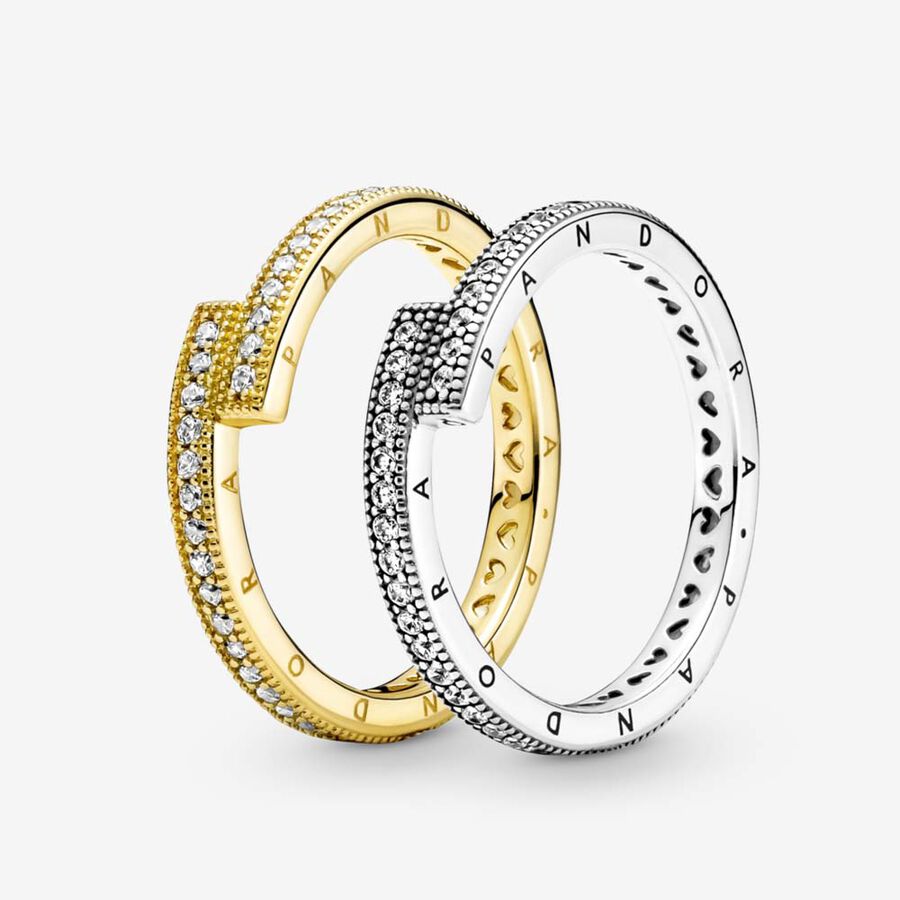 Sparkling Pandora Signature Duo Stacking Ring Set