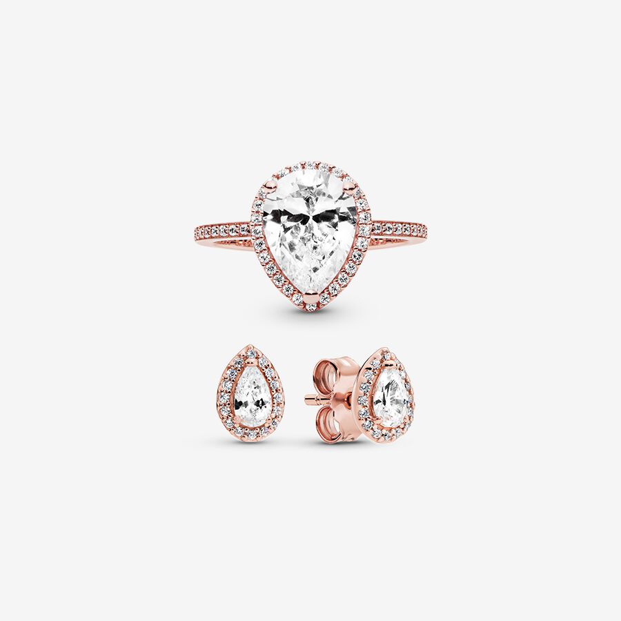 Sparkling Teardrop Ring and Earring Set