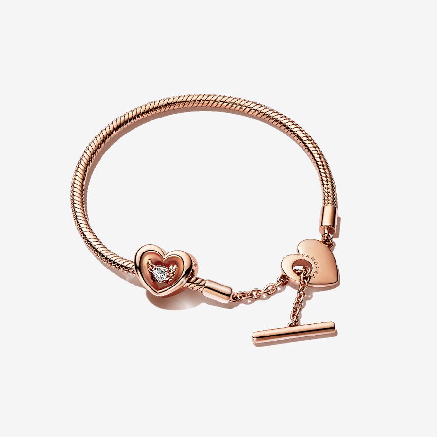 Pandora Moments Heart T-Bar Bracelet and Radiant Heart Charm Set