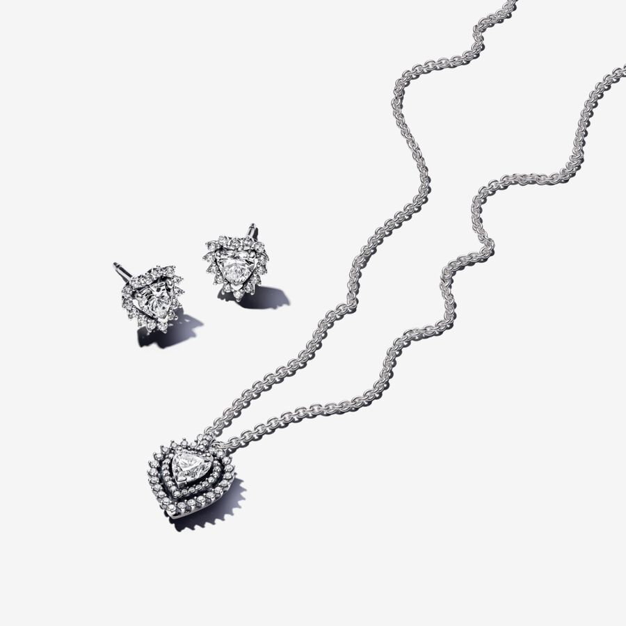 Sparkling Double Heart Halo Jewelry Gift Set