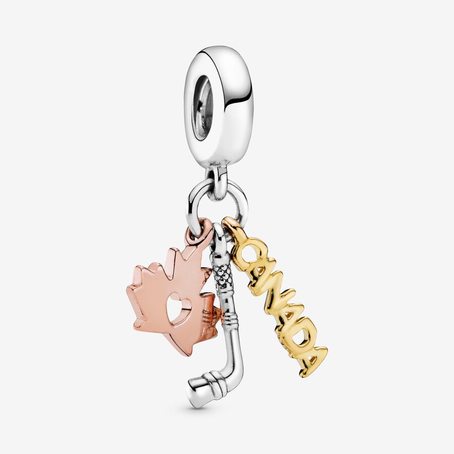 Canada, Maple Leaf & Hockey Stick Dangle Charm