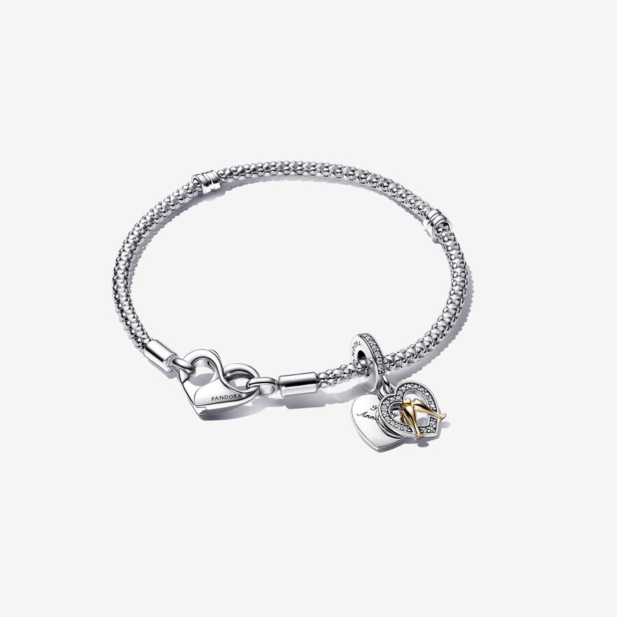 Two-tone Happy Anniversary Charm & Bracelet Set