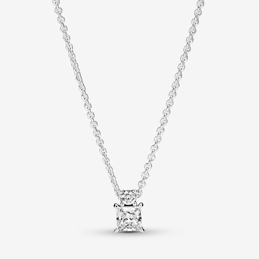 Sparkling Collier Round & Square Pendant Necklace