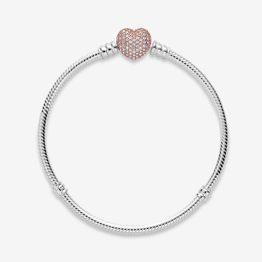 Pandora Moments Pav&eacute; Heart Clasp Snake Chain Bracelet