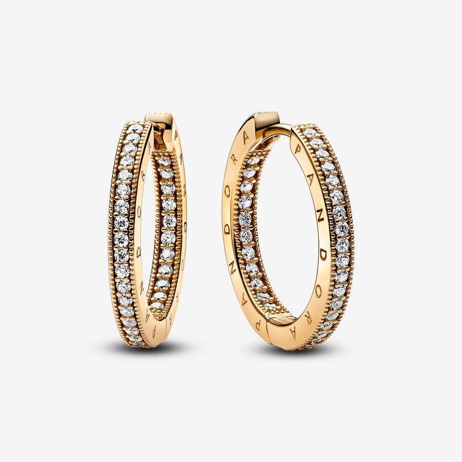 Pandora Signature Logo & Pav&eacute; Hoop Earrings
