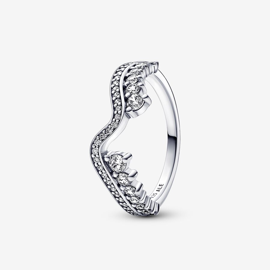 Sparkling Asymmetric Wave Ring Set