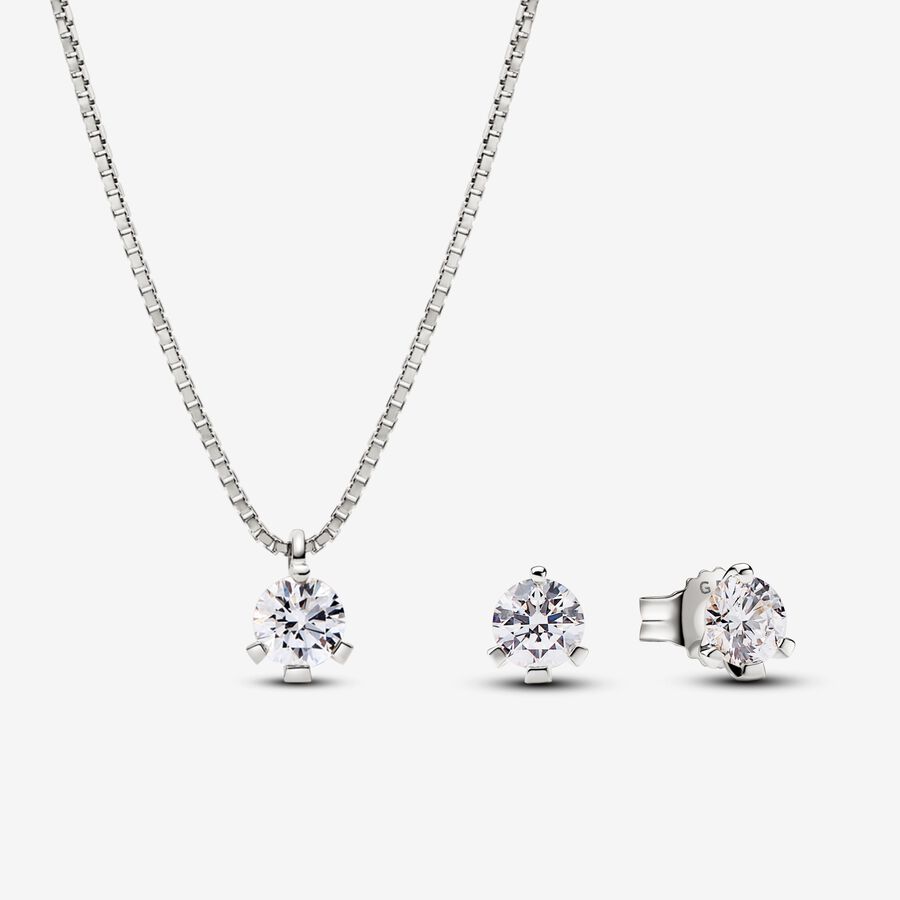 Pandora Nova Lab grown Diamond Pendant Necklace and Earrings set, 14k White Gold, 1.00 carat TW
