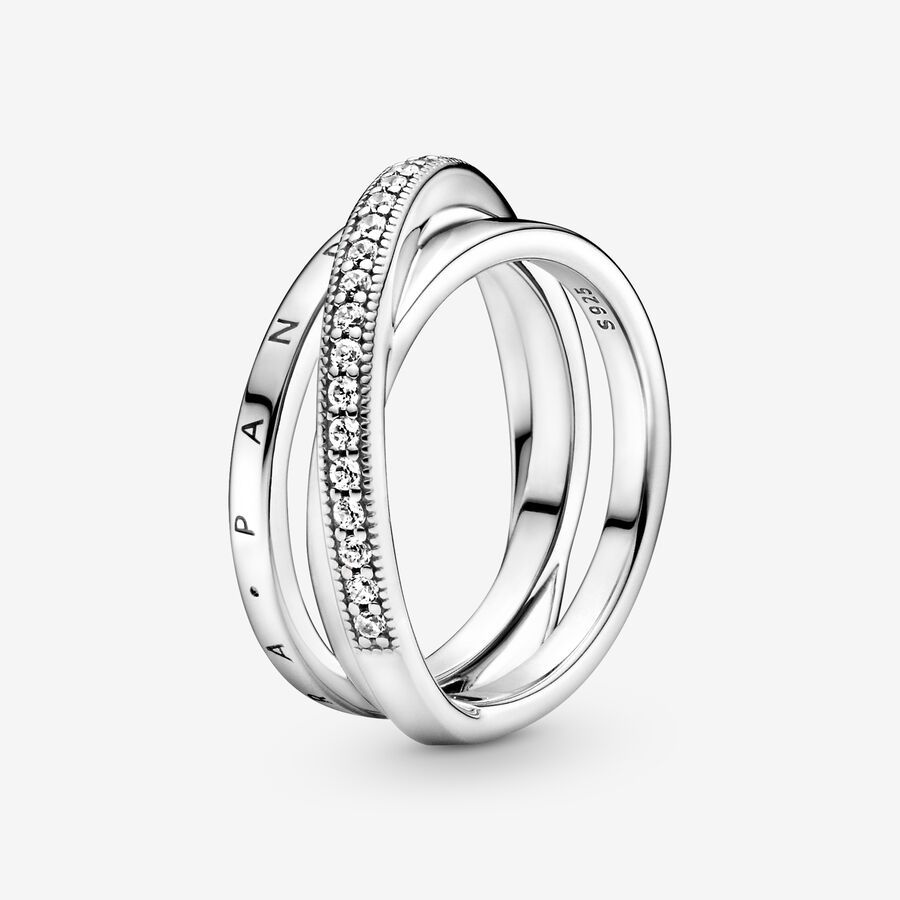 Crossover Pav&eacute; Triple Band Ring
