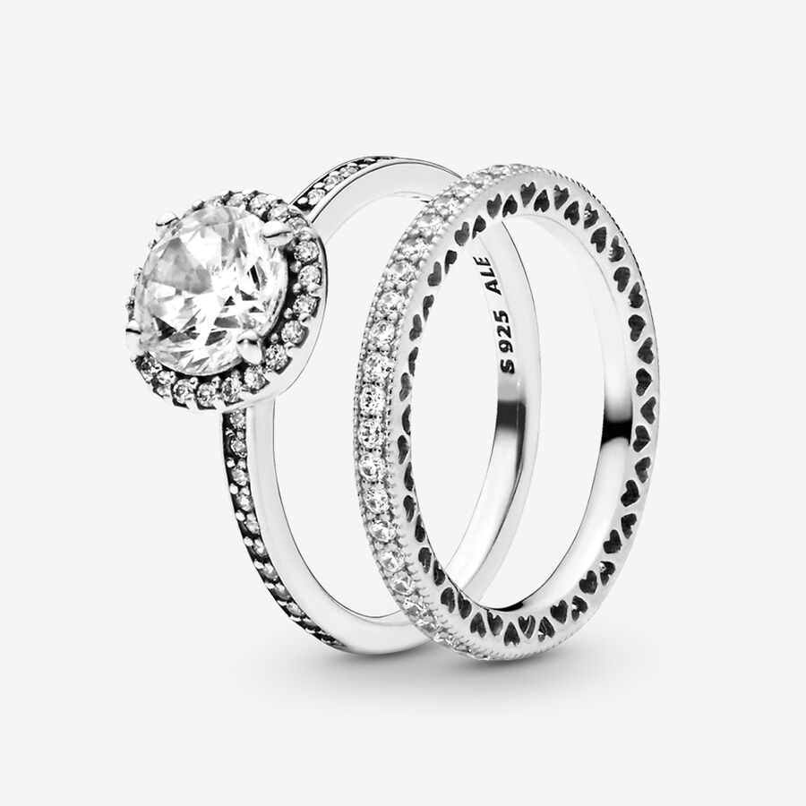 True Elegance Round Halo Ring Set