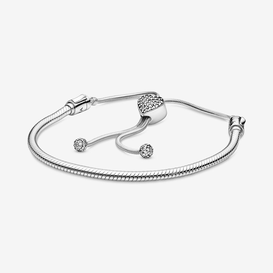 Pandora Moments Pav&eacute; Heart Clasp Snake Chain Slider Bracelet