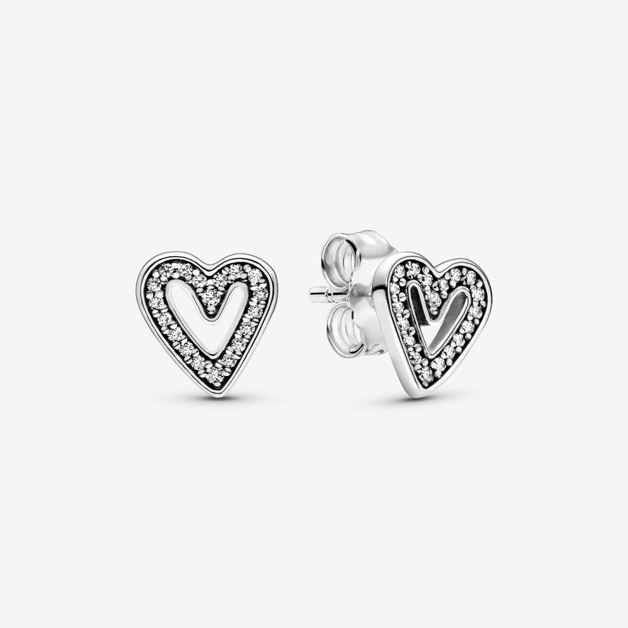 Sparkling Freehand Heart Stud Earrings
