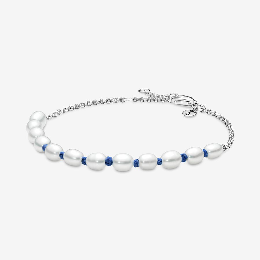 FINAL SALE - Treated Freshwater Cultured Pearl Blue Cord Chain Bracelet