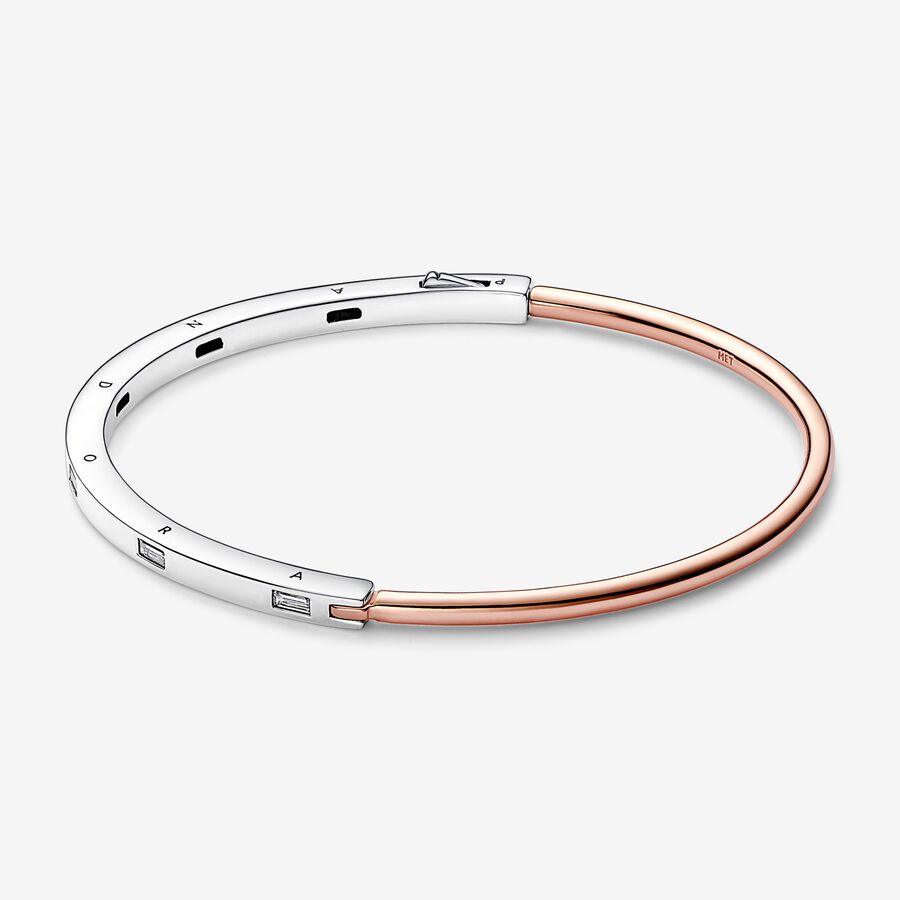 Pandora Signature Two-tone I-D Pav&eacute; Bangle