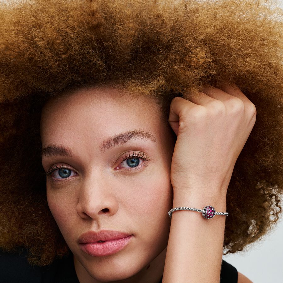 Sparkling Pav&eacute; Round Pink Charm