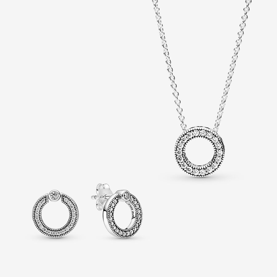 Pav&eacute; and Logo Circle Necklace and Earring Set