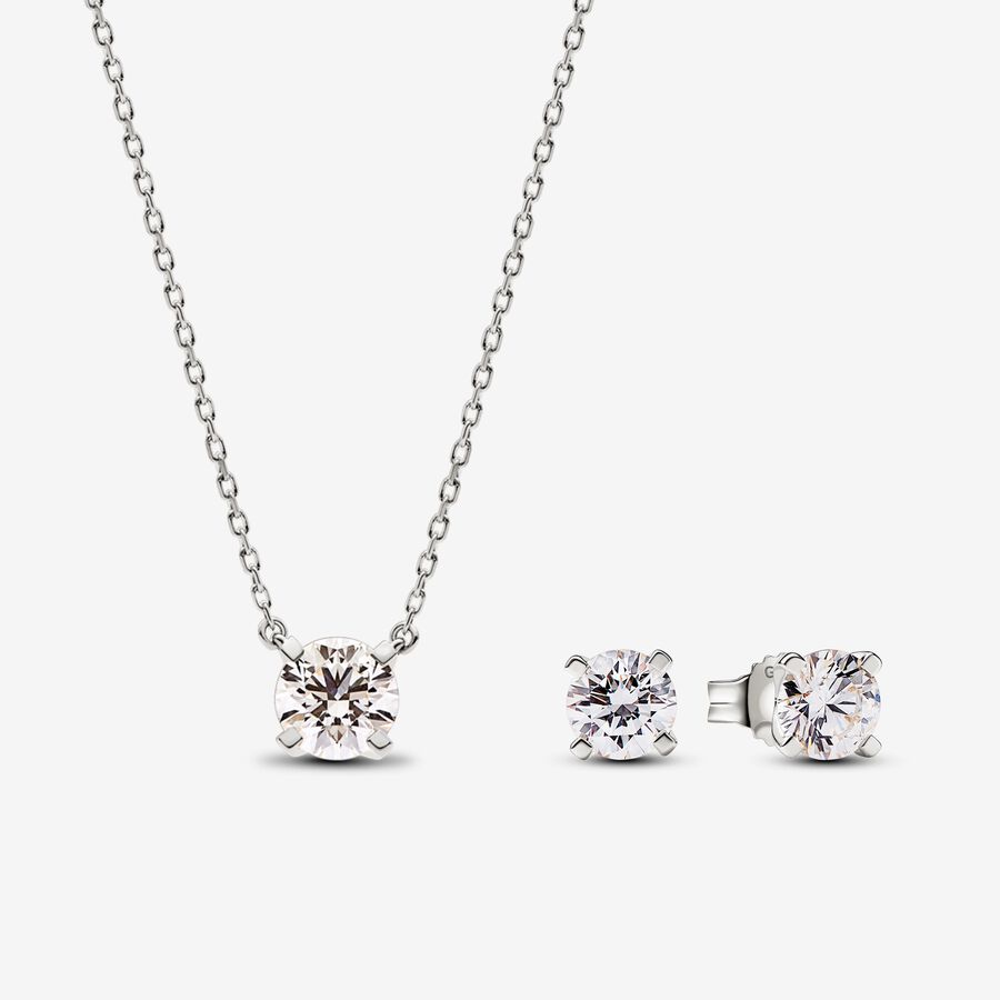 Pandora Era Lab-grown Diamond Pendant Necklace and Earring Set, 14 K White Gold, 2.00 carat TW