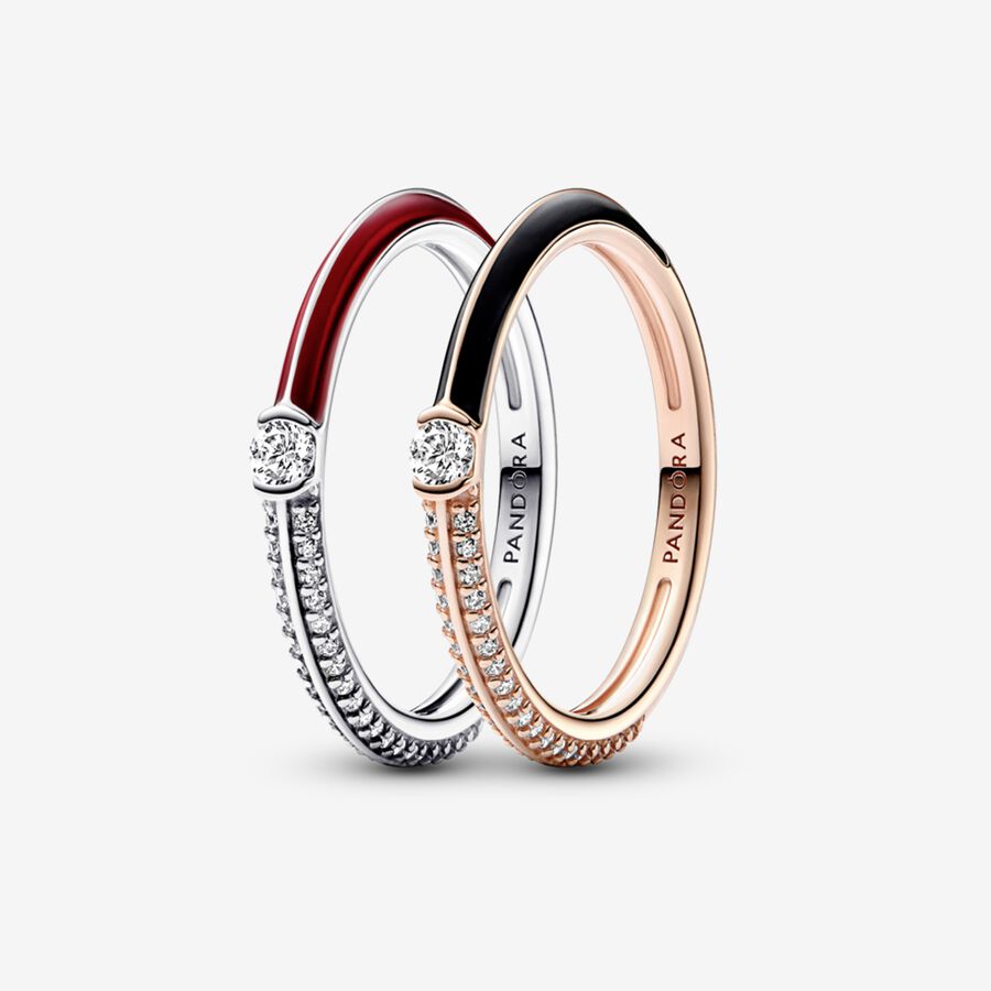 Pandora ME Pav&eacute; Red and Black Ring Set