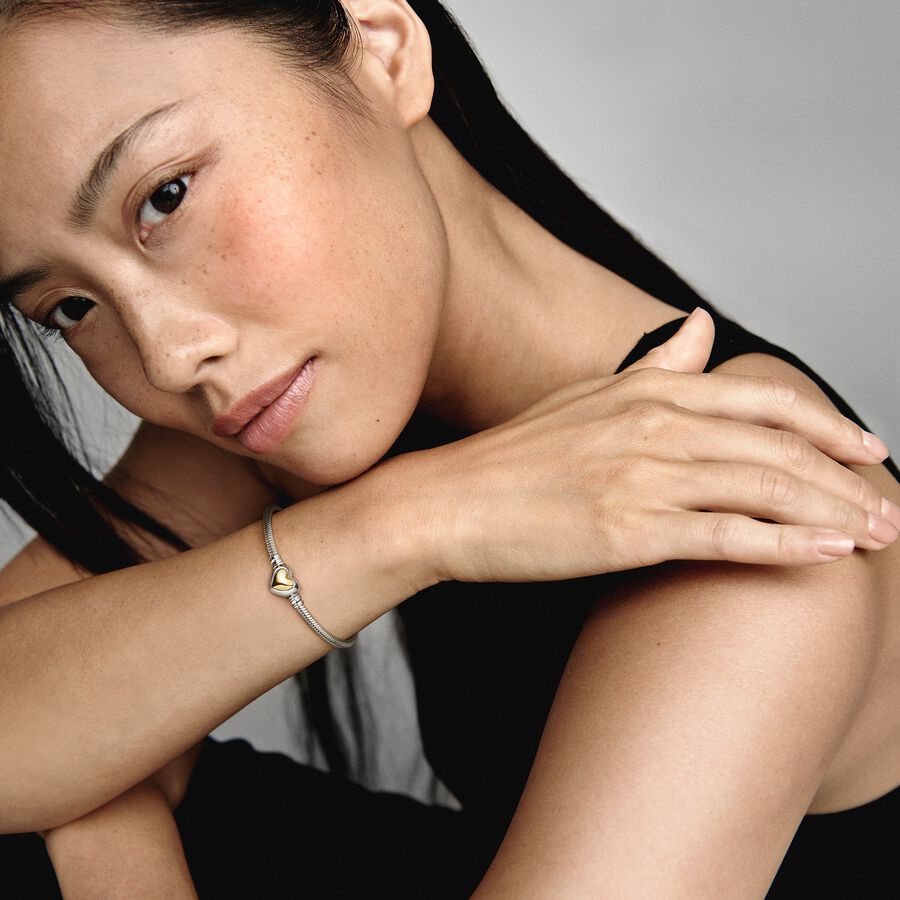 FINAL SALE - Domed Golden Heart Clasp Snake Chain Bracelet