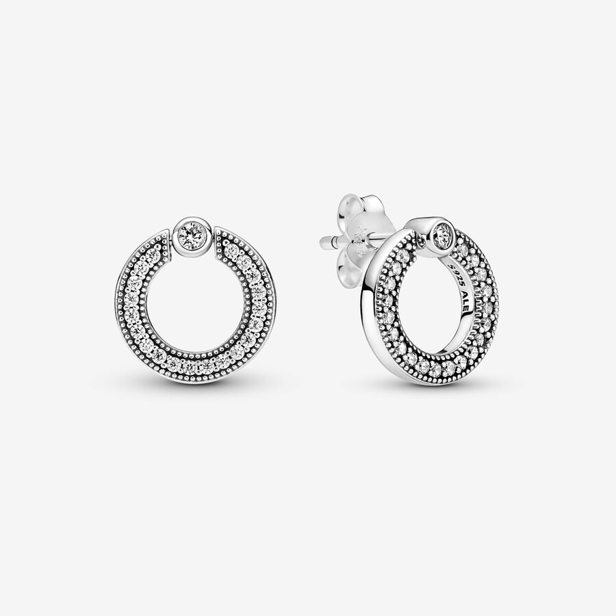 Pav&eacute; & Logo Circle Reversible Stud Earrings