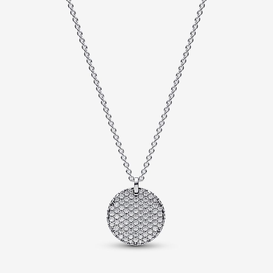 Pav&eacute; Round Necklace and Hoop Earrings Set