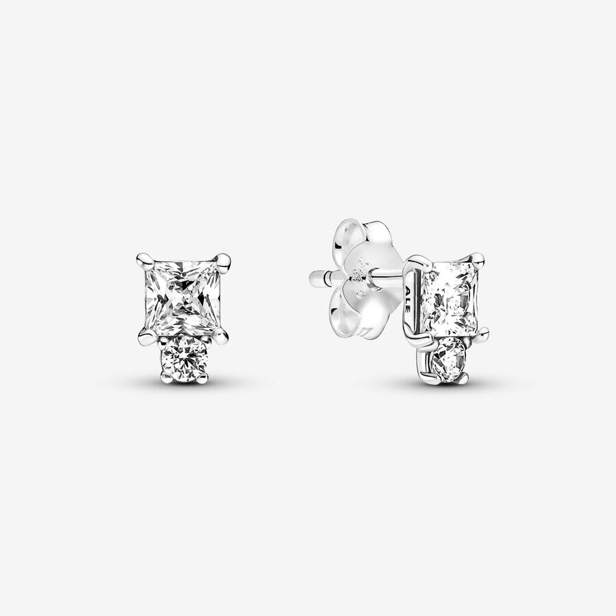Sparkling Round & Square Earrings