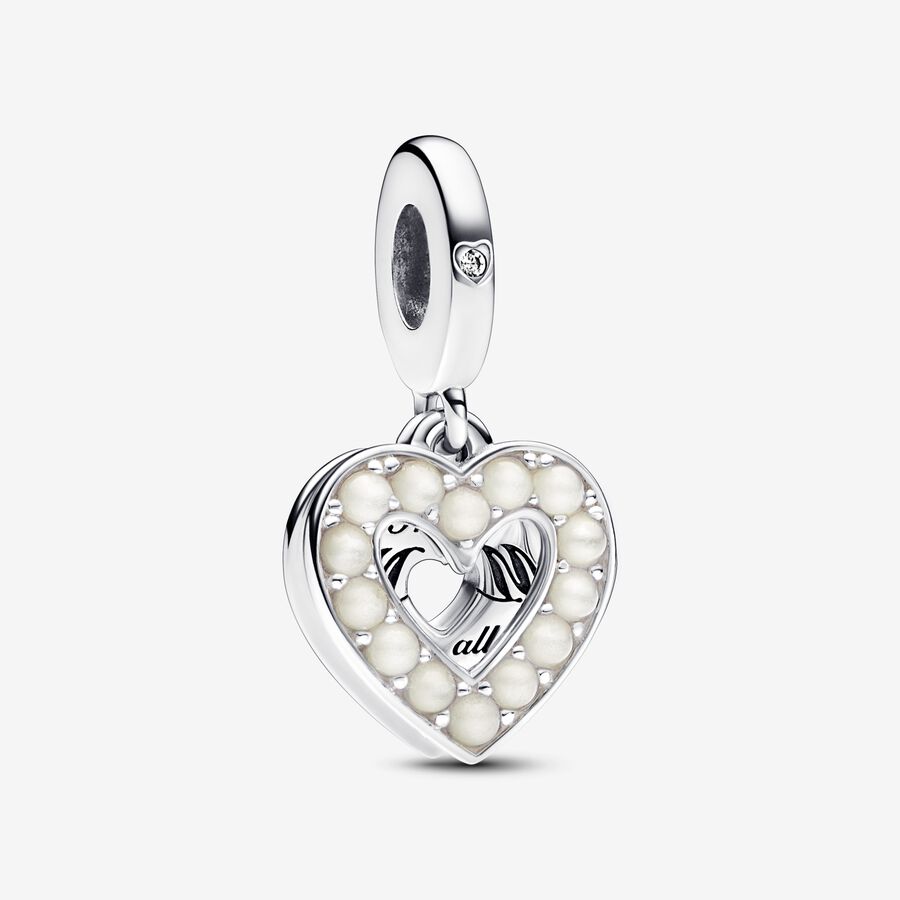 Pearlescent White Heart Double Dangle Charm