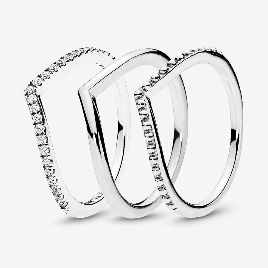 Sparkling Wishbone Stacking Ring Set