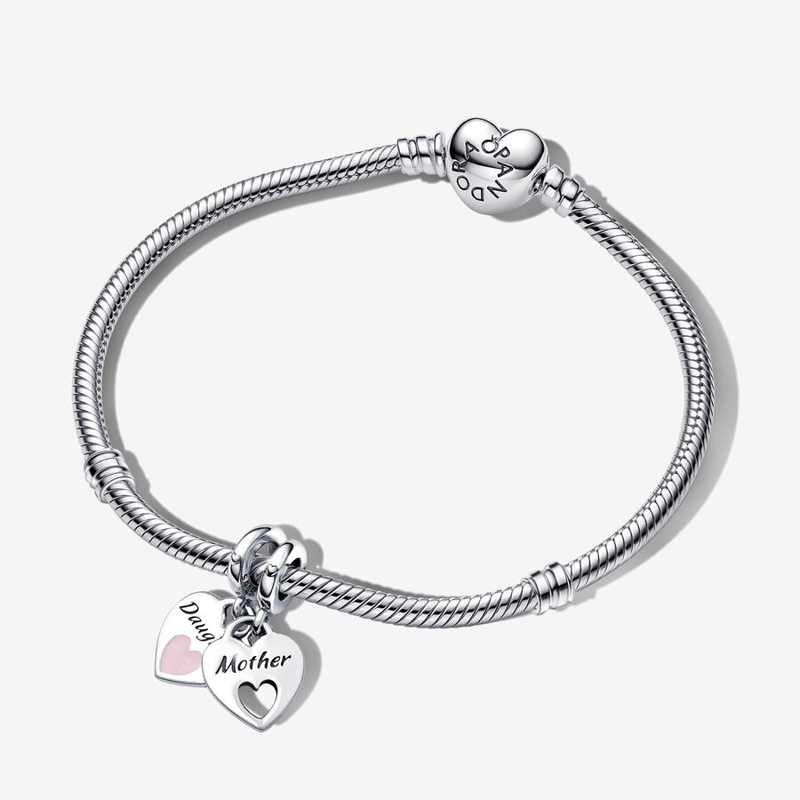 Mother Daughter Splittable Heart Charm and Bracelet Set