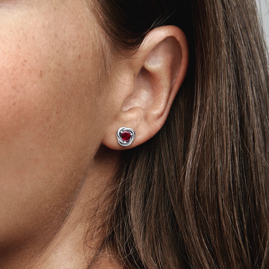 January Red Eternity Circle Stud Earrings
