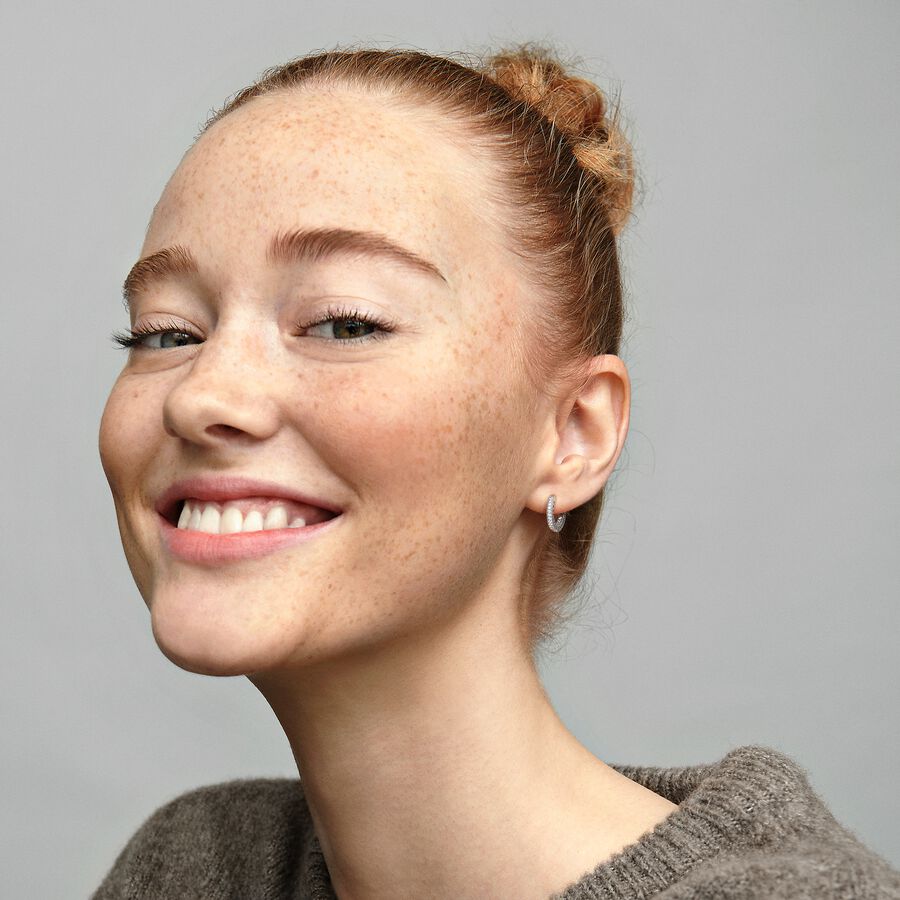 Pav&eacute; Heart Hoop Earrings