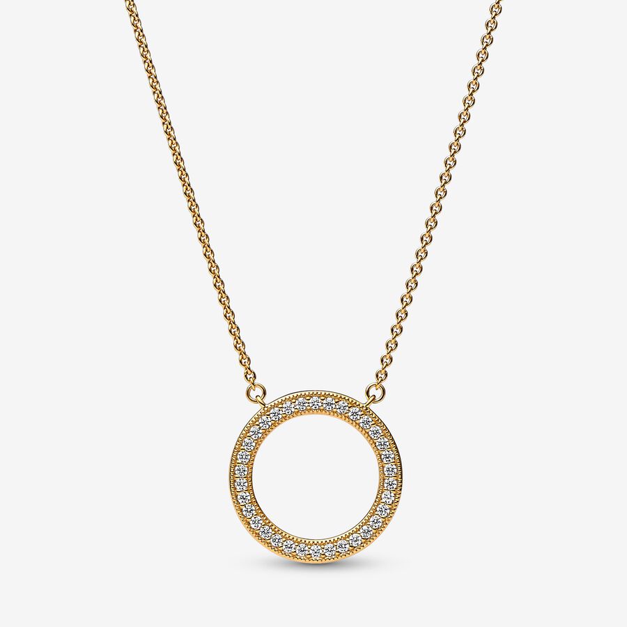 Pandora Signature Pav&eacute; & Hearts Circle Pendant Necklace