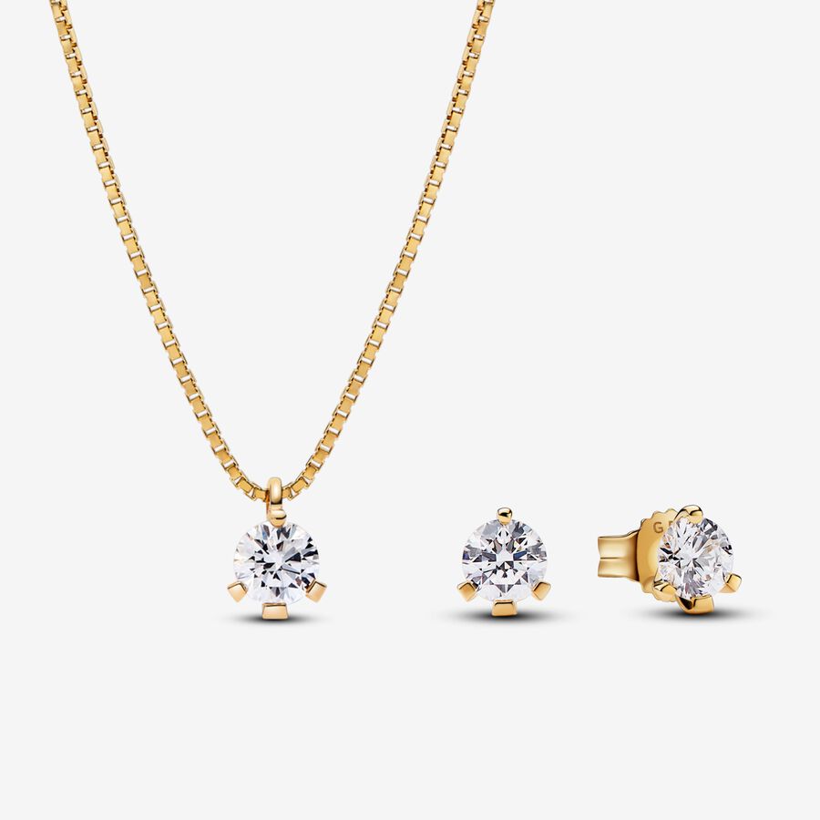 Pandora Nova Lab grown Diamond Pendant Necklace and Earrings set, 14k Gold, 1.00 carat TW