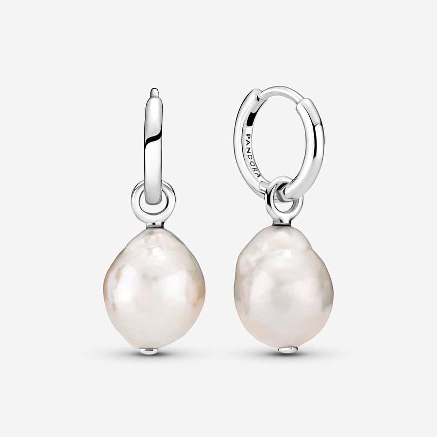 Treated Freshwater Cultured Baroque Pearl Hoop Earrings