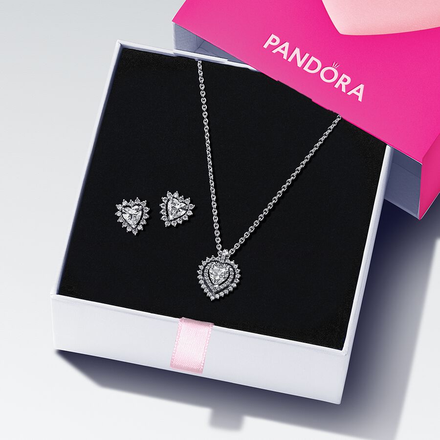 Sparkling Double Heart Halo Jewelry Gift Set