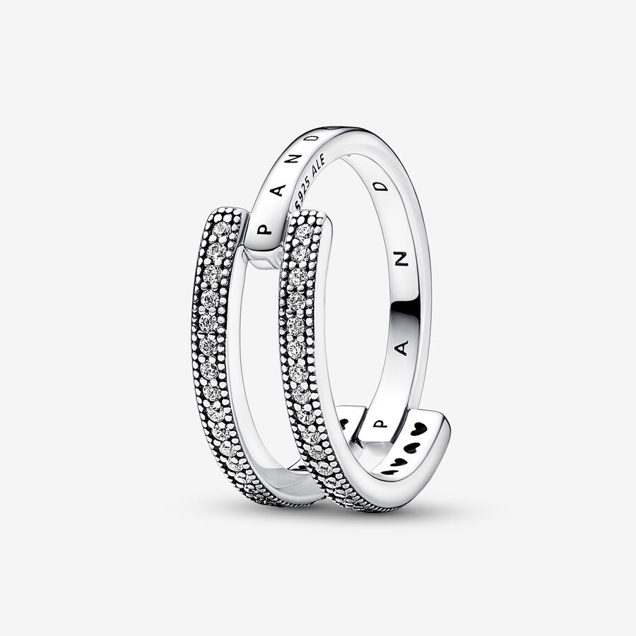 Pandora Signature Logo & Pav&eacute; Double Band Ring
