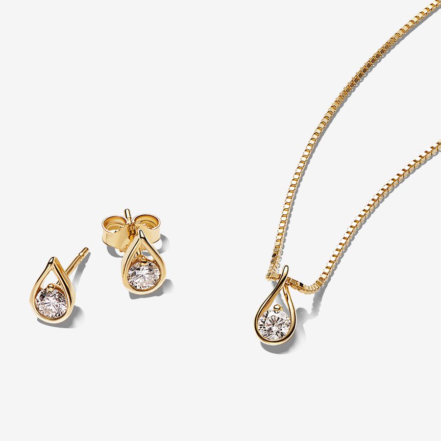 Pandora Infinite Lab-grown Diamond Necklace and Earrings Set 0.75 ct tw 14k Gold