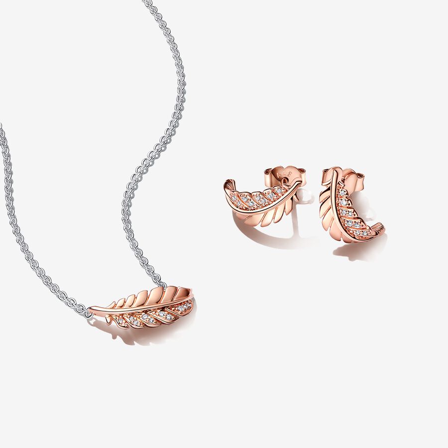 Floating Curved Feather Necklace & Earring Set
