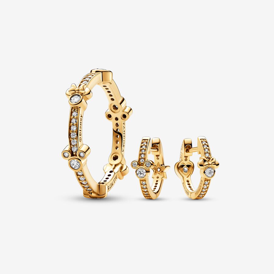 Disney Mickey Mouse & Minnie Mouse Sparkling Eternity Ring & Hoop Earrings Set