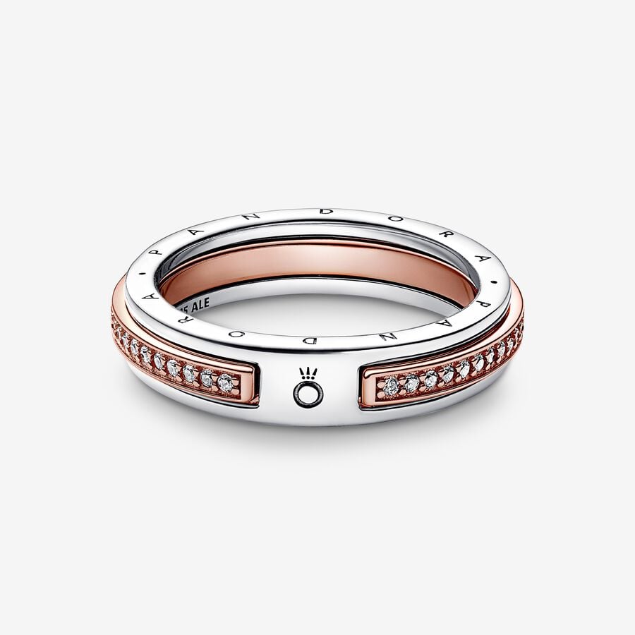 Pandora Signature Two-tone Logo & Pav&eacute; Ring