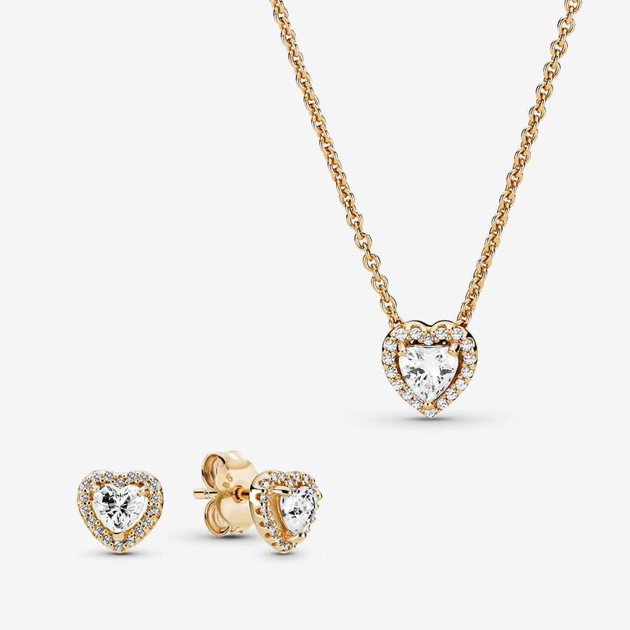 Elevated Hearts of Gold Necklace and Earring Set