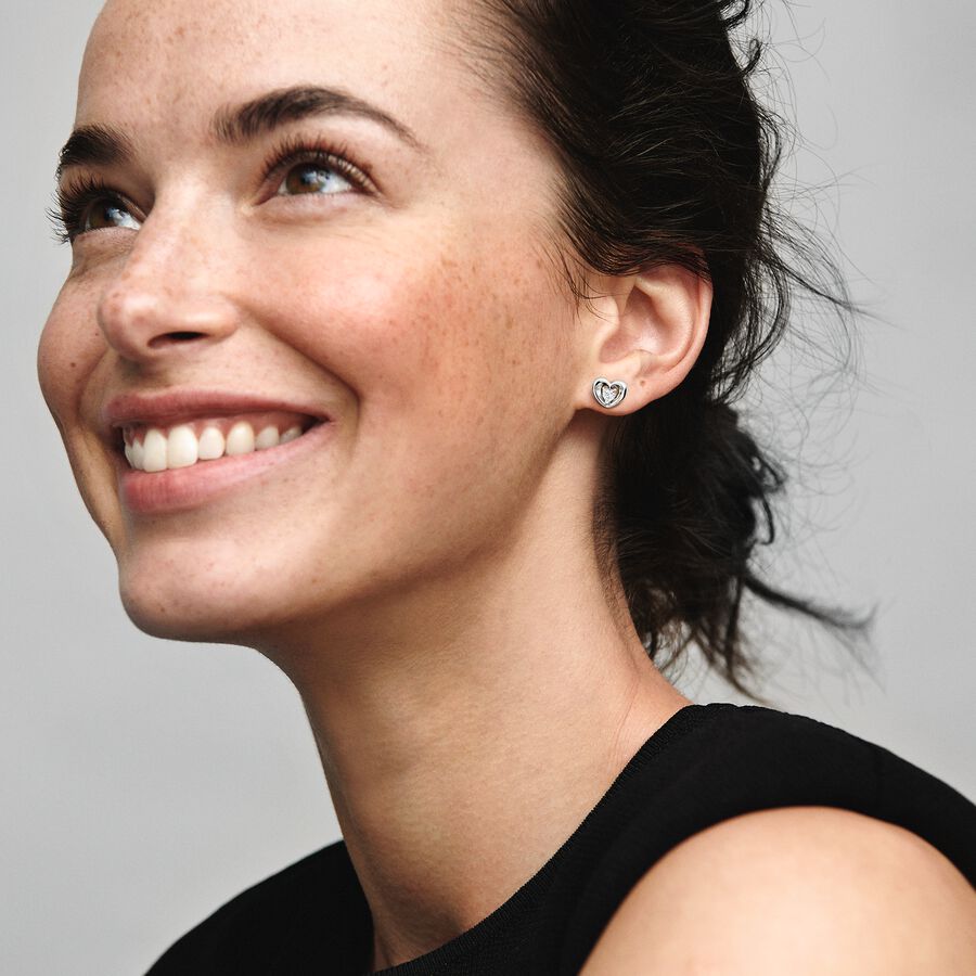 Radiant Heart & Floating Stone Stud Earrings