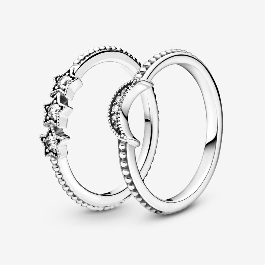 Celestial Moon & Stars Ring Set