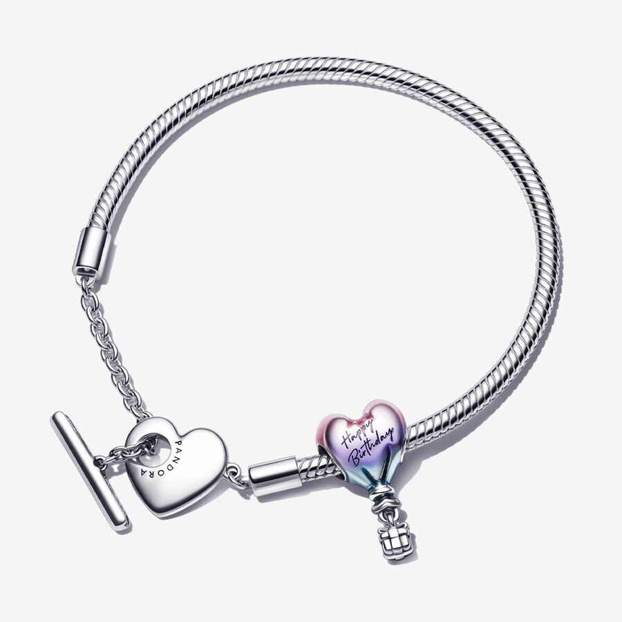 Happy Birthday Balloon T-Bar Heart Bracelet Set