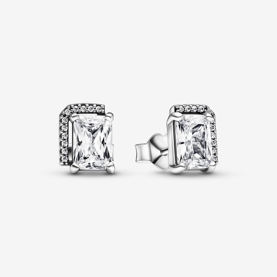 FINAL SALE - Rectangular Sparkling Halo Stud Earrings