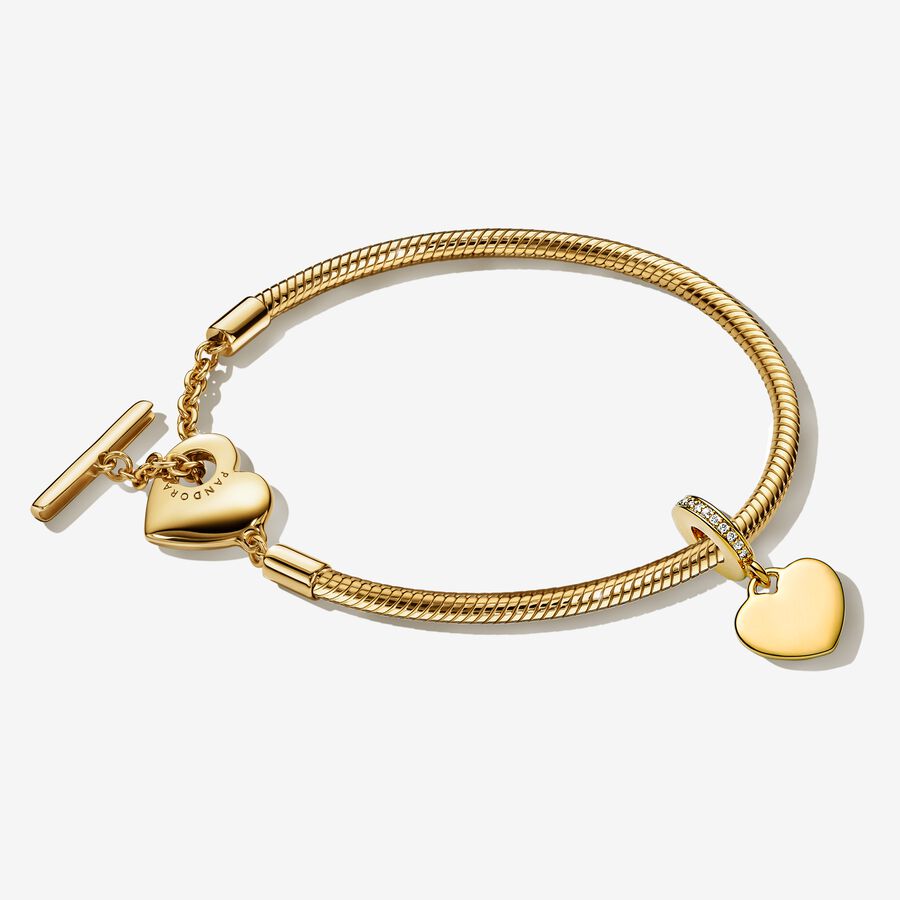 Engraveable Heart T-bar Bracelet Set