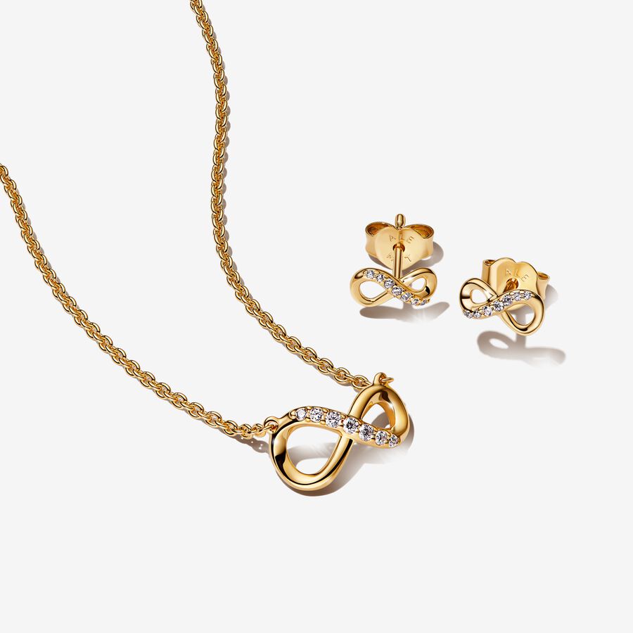 Golden Infinity Necklace and Earrings Set