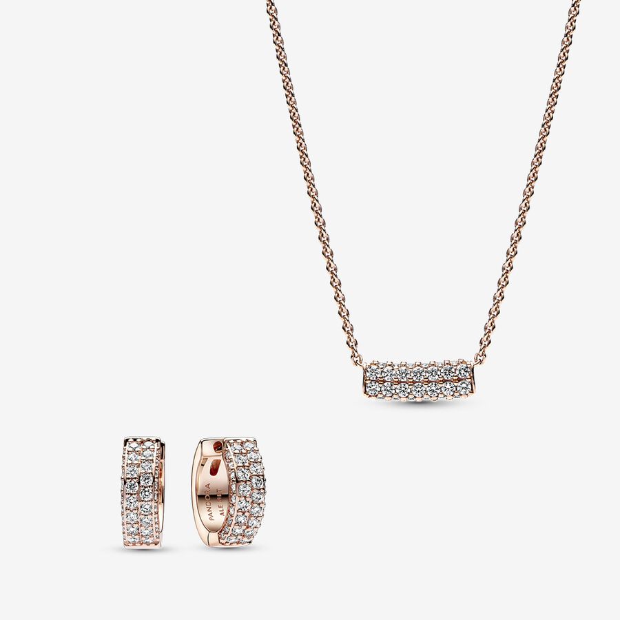 Pav&eacute; Rose Double-row Necklace and Earring Set