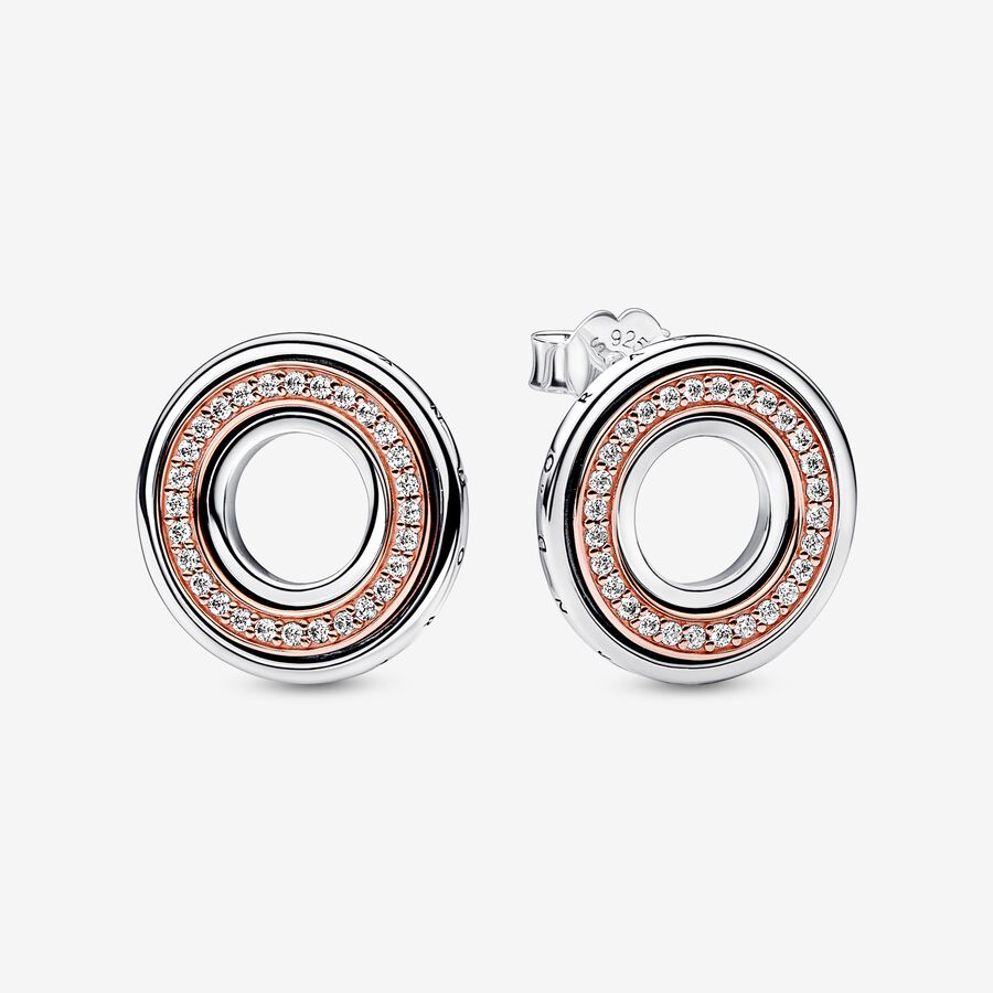 Pandora Signature Two tone Logo & Pav&eacute; Stud Earrings