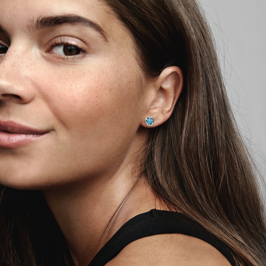December Turquoise Blue Eternity Circle Stud Earrings