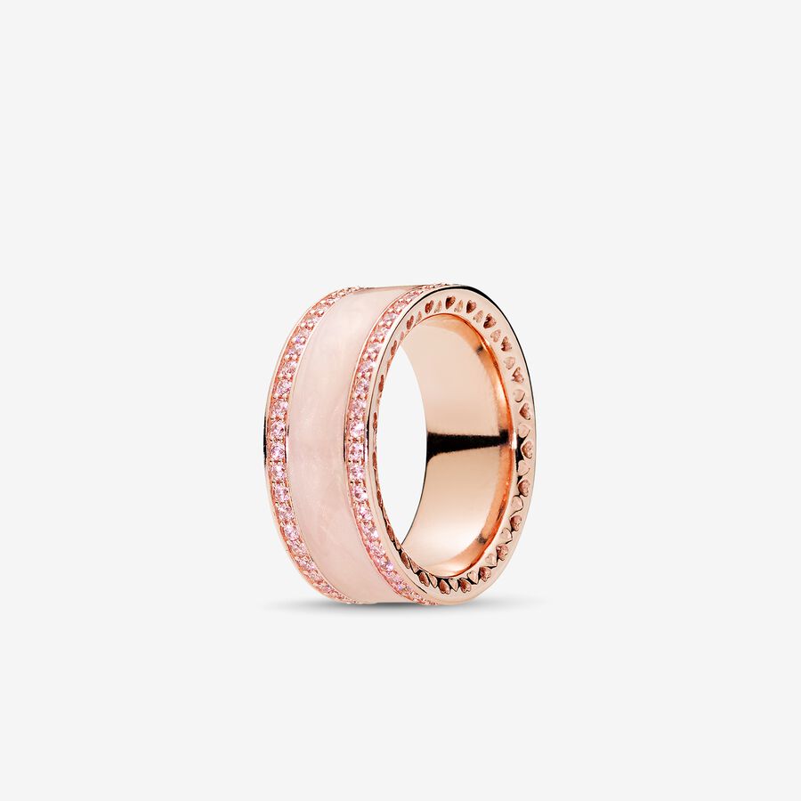 FINAL SALE - Hearts of PANDORA Ring, PANDORA Rose&trade;, Cream Enamel & Clear CZ